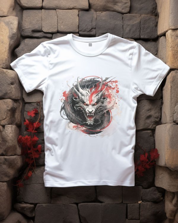 T-shirt design with an aggressive dragon