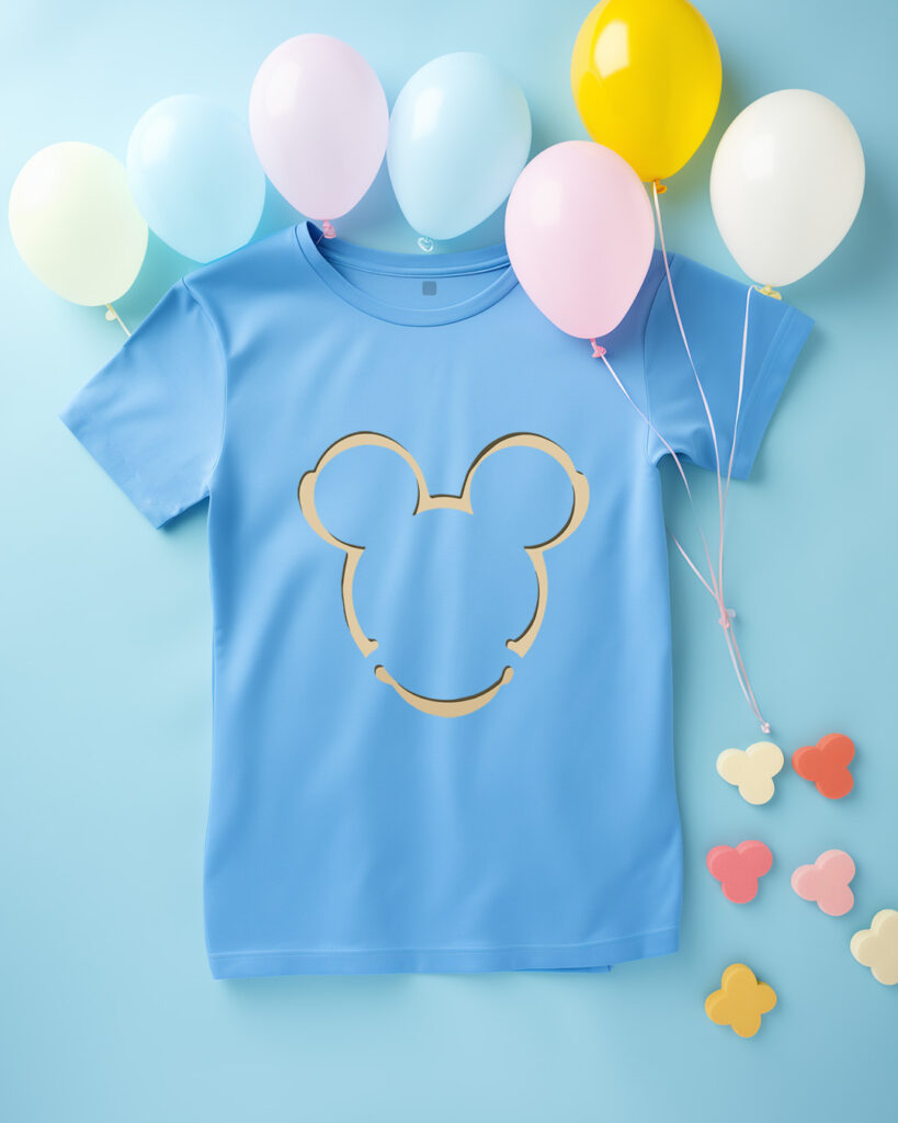 T-shirt design with a gold outline of Mickey Mouse’s head