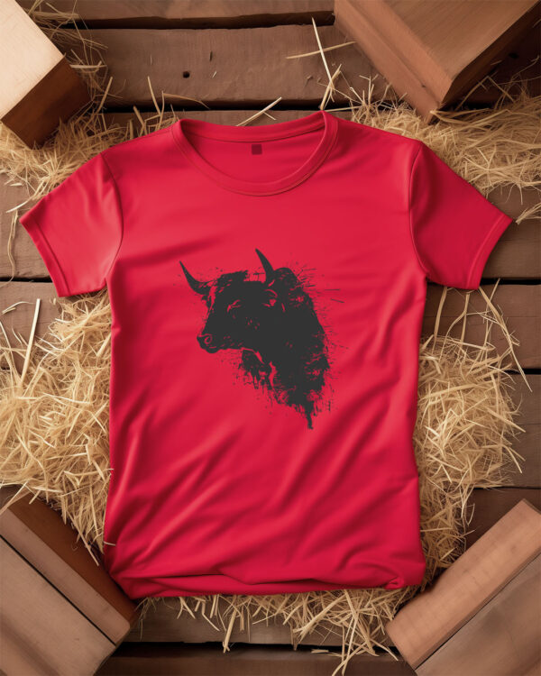 T-shirt design with a black silhouette of the aggressive bull